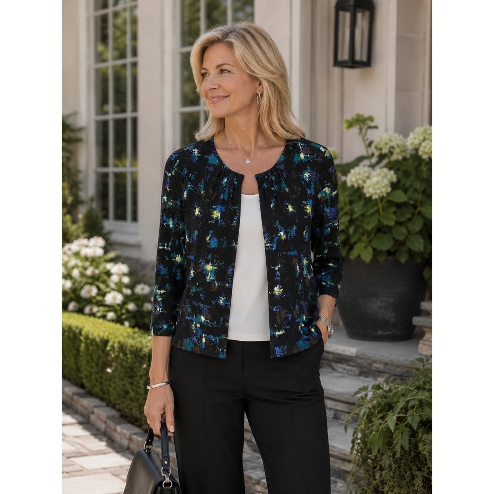 J. Jill Wearever Abstract Cropped Quiet Luxury Cardigan Black Blue MP 714982-01